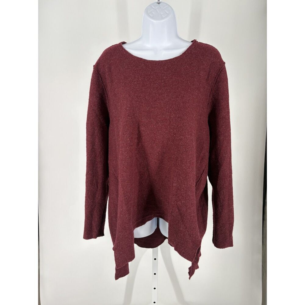 Eileen Fisher Merino Wool Asymmetrical Hem Burgundy Sweater